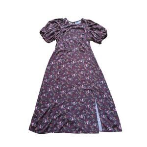 NWOT Old Navy Puff-Sleeve Maxi Shift Dress 2X Dark Plum Floral Cottage Wedding
